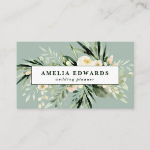 Peach and cream watercolor leaf + foliage modern  business card