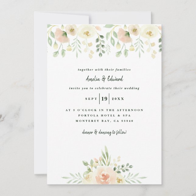 Peach and cream watercolor leaf + foliage wedding (Front)