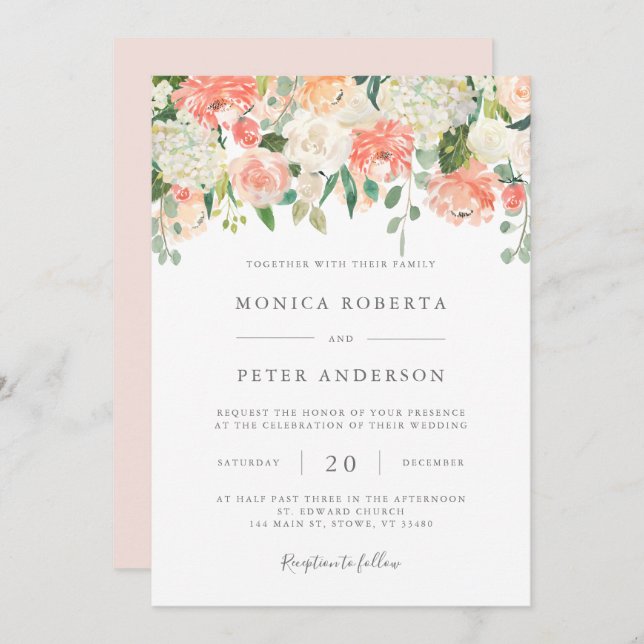 Peach and Cream Wedding Invitation (Front/Back)