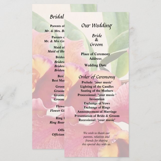 Peach and Crimson Cattleya Orchids Programme (Front/Back)