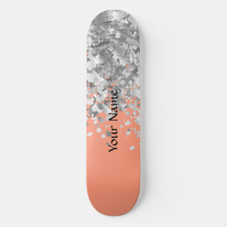 Peach and faux glitter personalised skateboard