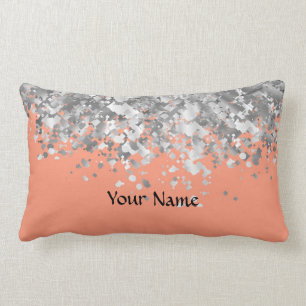 Peach and faux glitter personalized lumbar cushion
