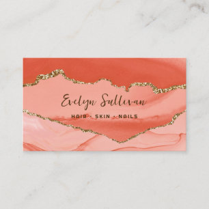 peach and gold agate business card