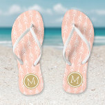 Peach and Gold Arrows Monogram Flip Flops<br><div class="desc">Custom printed flip flop sandals with a trendy arrow pattern and your custom monogram or other text in a circle frame. Click Customise It to change text fonts and colours or add your own images to create a unique one of a kind design!</div>