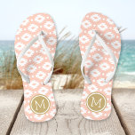 Peach and Gold Aztec Monogram Flip Flops<br><div class="desc">Custom printed flip flop sandals with a geometric Aztec pattern and your custom monogram or other text in a circle frame. Click Customise It to change text fonts and colours or add your own images to create a unique one of a kind design!</div>