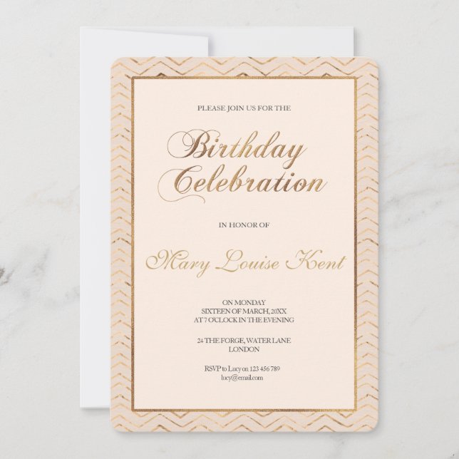 Peach and Gold Birthday Party Invitation (Front)