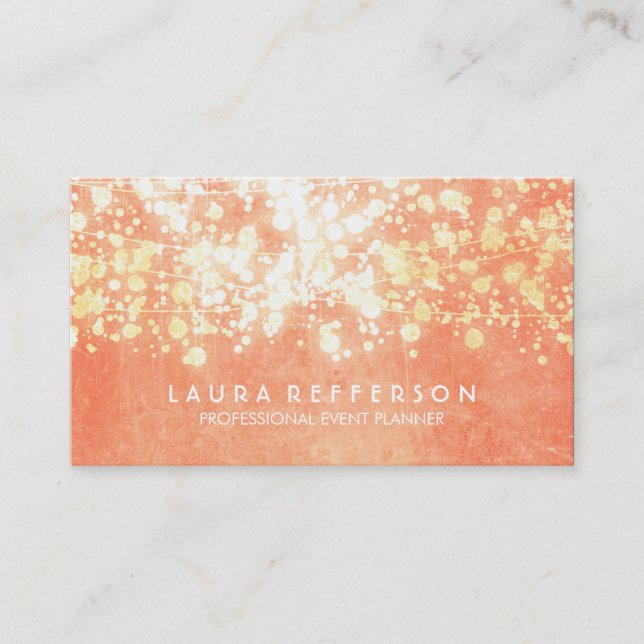 Peach and Gold Faux Foil Confetti Business Card (Front)