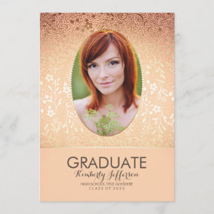 Peach and Gold Floral Chic Photo Graduation Party Invitation