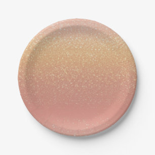 Peach and Gold Glitter Ombre Kids Birthday Party Paper Plate