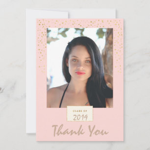 Peach and Gold Glitter Photo Graduation Thank You Card