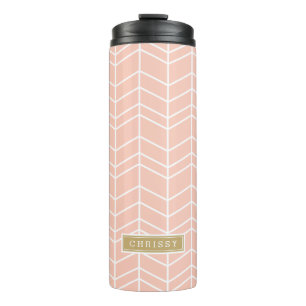 Peach and Gold Herringbone Monogram Thermal Tumbler