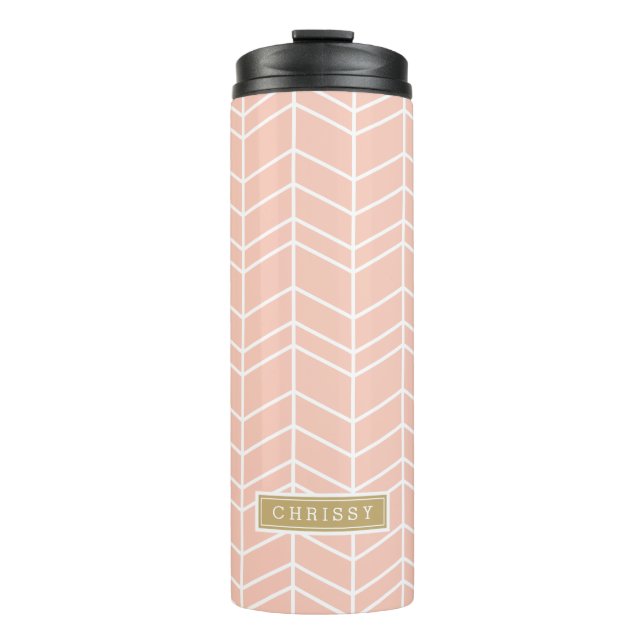 Peach and Gold Herringbone Monogram Thermal Tumbler (Front)