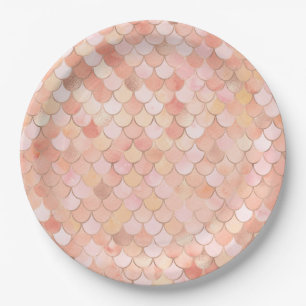 Peach and Gold Mermaid Scales Paper Plate