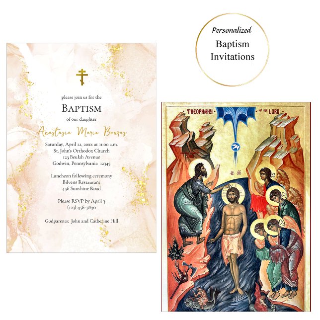 Peach and Gold Orthodox Baptism Invitation (Creator Uploaded)