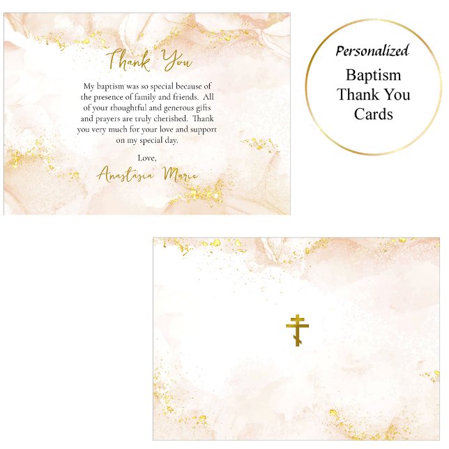 Peach and Gold Orthodox Christian Baptism Thank You Card (Creator Uploaded)