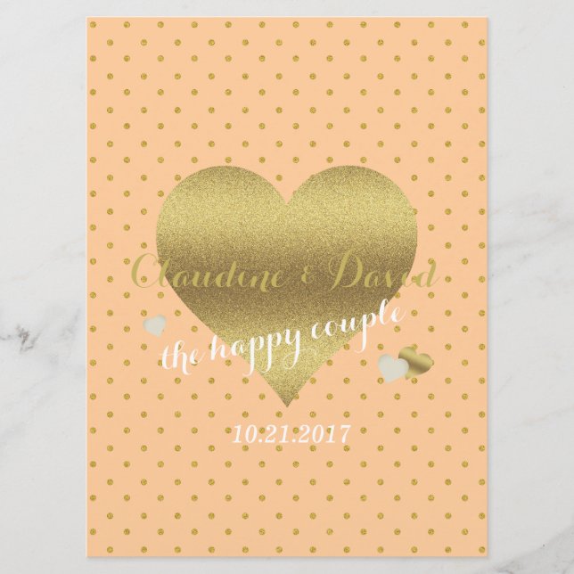 Peach And Gold Polka Dot Ceremony Wedding  Programme (Front)
