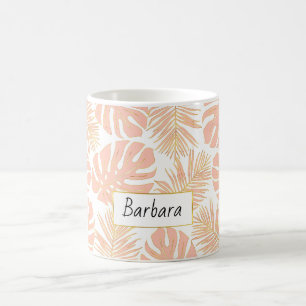 Peach and gold tropical leaves and name coffee mug