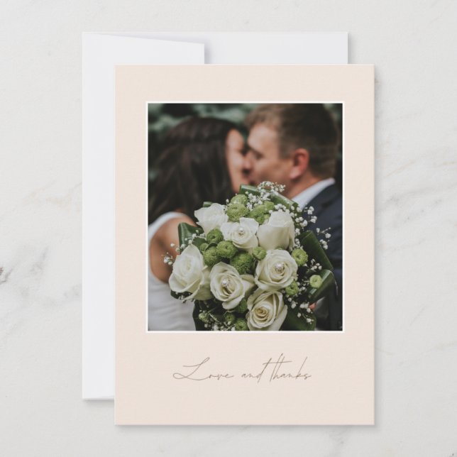 Peach and Gold Wedding Photo Thank You Card (Front)