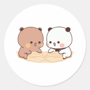Peach And Goma Mochi Bear Couple Classic Round Sticker