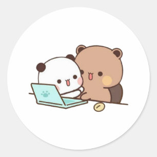 Peach And Goma Mochi Bear Couple Classic Round Sticker