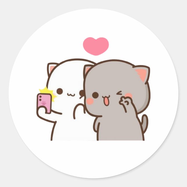 Peach And Goma Mochi Bear Couple Selfie Classic Round Sticker (Front)