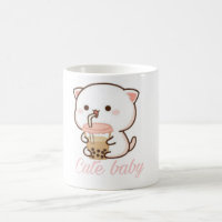 Peach and Goma Mochi Cat Bubble Tea Baby Bodysuit