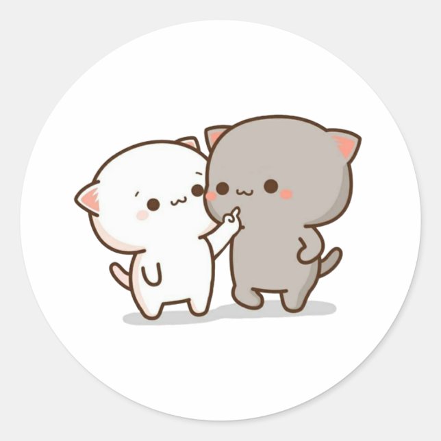 Peach And Goma Mochi Cat Classic Round Sticker (Front)