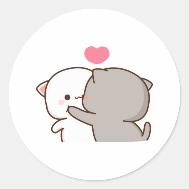 Peach And Goma Mochi Cat Classic Round Sticker (Front)