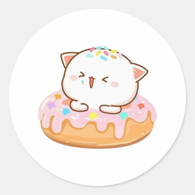 Peach And Goma Mochi Cat Doughnut Classic Round Sticker (Front)