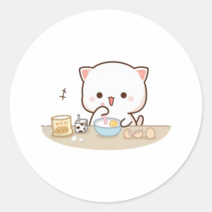 Peach And Goma Mochi Cat Making Cakes Classic Round Sticker