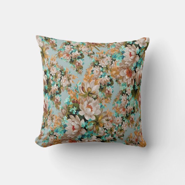 Peach And Green Floral Cushion (Front)