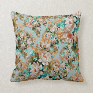 Peach And Green Floral Cushion