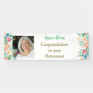 Peach and Green Floral Photo Retirement Banner