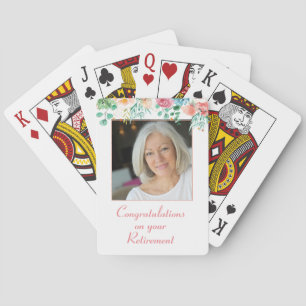 Peach and Green Floral Photo Retirement Playing Ca Cards