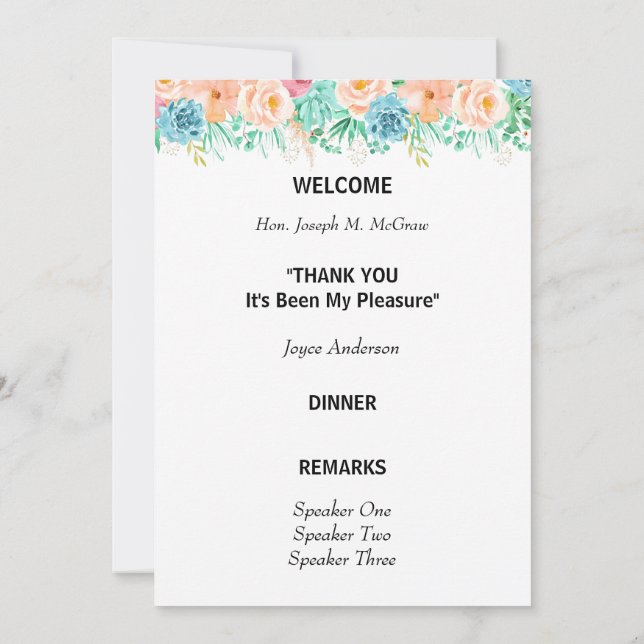 Peach and Green Floral Retirement Program Invitation (Back)