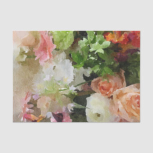 Peach and Green Floral Watercolor Tissue Paper