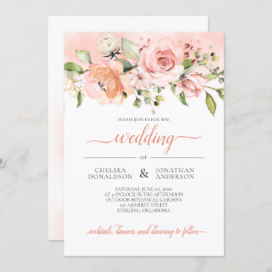 Peach and Green Floral Wedding Invitation