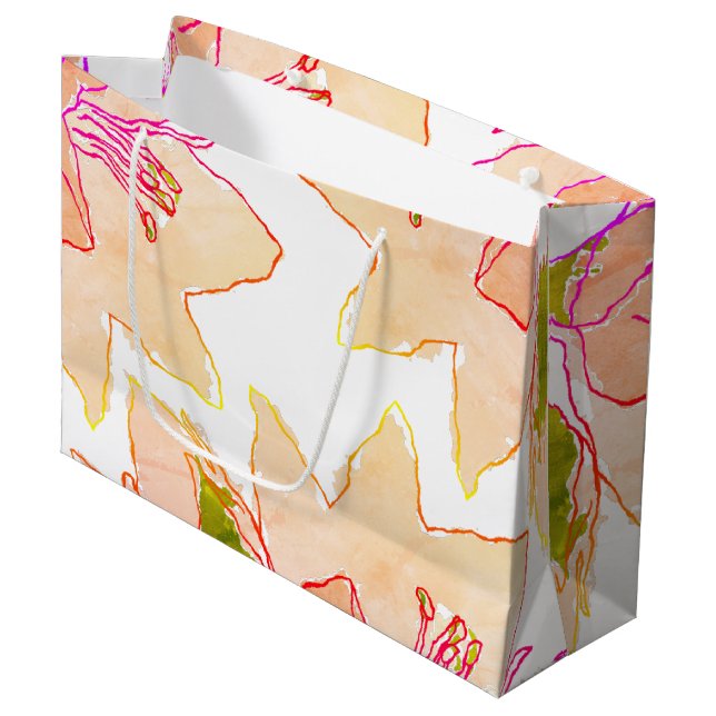 Peach and Green Flowers Large Gift Bag (Front Angled)