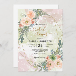 Peach and Green Gold Geometric Frame Invitation