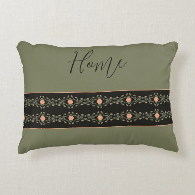 Peach And Green Pattern Decorative Cushion (Front)