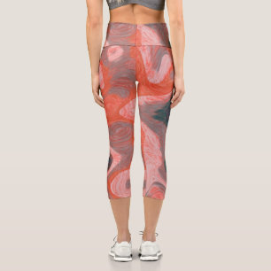 Peach and green Swirl abstract Capri Leggings
