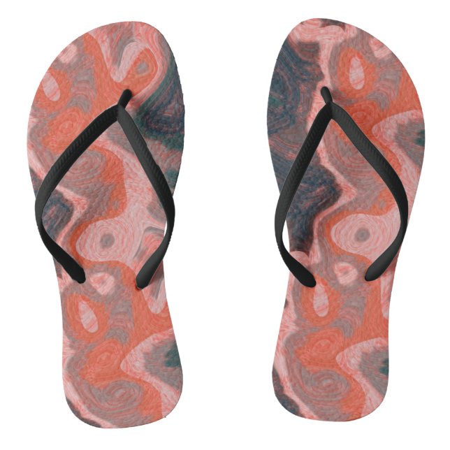 Peach and green Swirl abstract Flip Flops (Footbed)