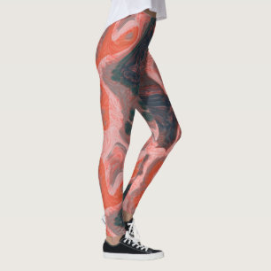 Peach and green Swirl abstract Leggings