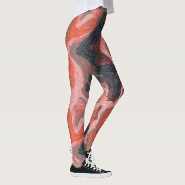 Peach and green Swirl abstract Leggings (Right)
