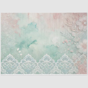 Peach and Green Watercolors and Lace Tissue Paper