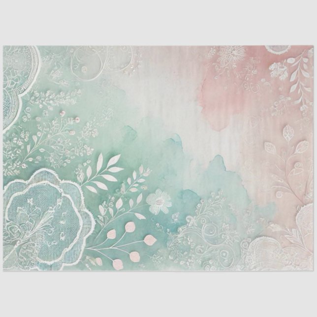 Peach and Green Watercolors and Lace Tissue Paper (Front)