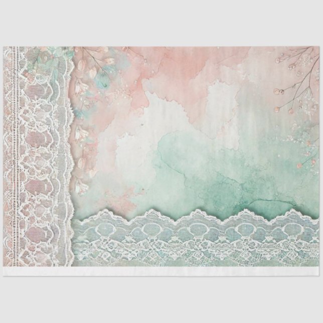 Peach and Green Watercolors and Lace Tissue Paper (Front)