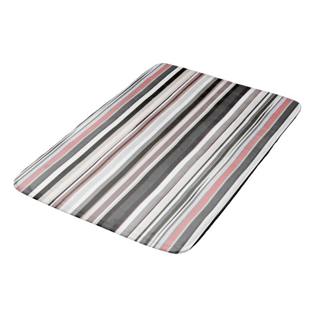 Peach and Grey Abstract Stripes Bath Mat (Angled)