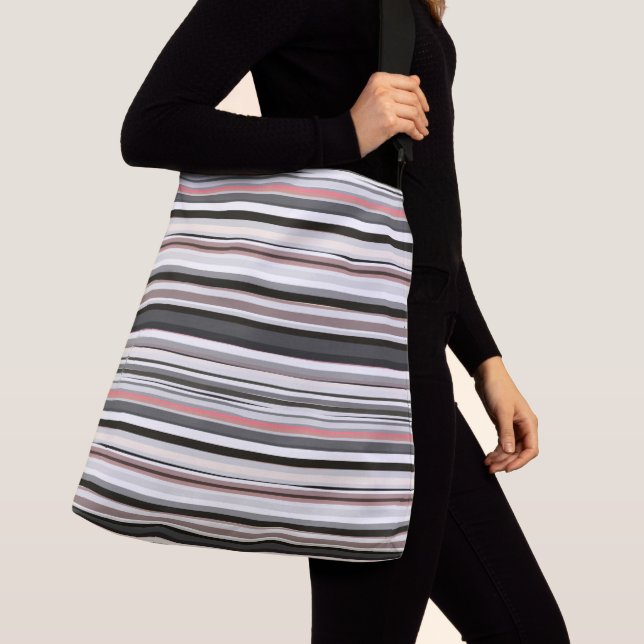 Peach and Grey Abstract Stripes Crossbody Bag (Close Up)