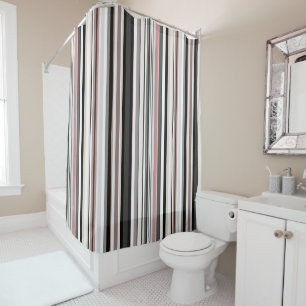 Peach and Grey Abstract Stripes Shower Curtain